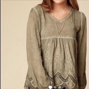 Altar’d State Olive Green Lace Design Blouse - Size XS